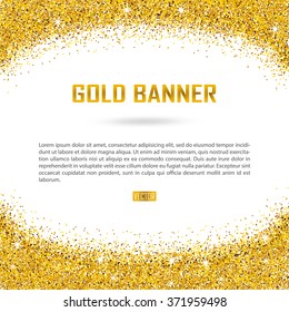 Gold vector banner on white background. Gold glitter background. Gold template background for banner, card, vip, exclusive, certificate, gift, luxury, privilege, voucher, store, present, shopping