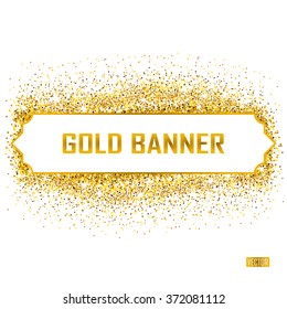 Gold vector banner on white background. Gold glitter background. Gold template background for banner, card, vip, exclusive, certificate, gift, luxury, privilege, voucher, store, present, shopping