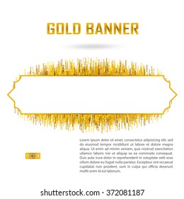 Gold vector banner on white background. Gold glitter background. Gold template background for banner, card, vip, exclusive, certificate, gift, luxury, privilege, voucher, store, present, shopping