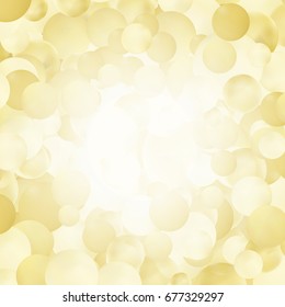 Gold vector bokeh light on golden background. Blurred glitter pattern with glowing lights