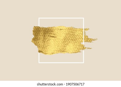 Pintura vectorial de oro, pintura dorada en cuadrado blanco, pintura acrílica, trazo de Grunge, líneas, pincel de acuarela. Elementos de diseño de lujo para banner, post, texto Ilustración vectorial.