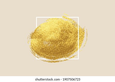 Gold vector brush, Gold paint in white square, Acrylic paint, Grunge stroke, lines, watercolor brush. Luxury design elements for banner, post, text  Vector illustration.