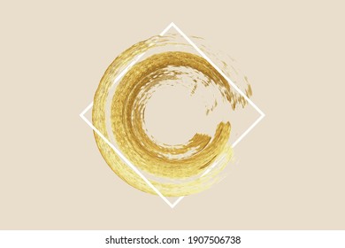 Gold vector brush, Gold paint in white square, Acrylic paint, Grunge stroke, lines, watercolor brush. Luxury design elements for banner, post, text  Vector illustration.