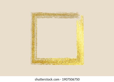 Gold vector brush, Gold paint in white square, Acrylic paint, Grunge stroke, lines, watercolor brush. Luxury design elements for banner, post, text  Vector illustration.