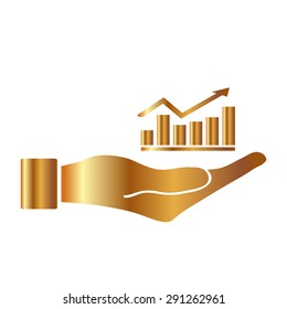 Gold Vector Business Growing Chart Presentation Icon in hand - vector icon
