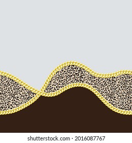 gold vector chain and black seamless leopard border pattern on brown background