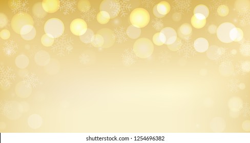 Gold vector christmas background with snowflakes. 