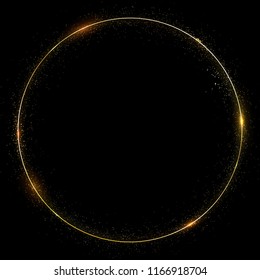Gold vector circle frame with beautiful gold shine isolated on black background. Golden thin ring. Template premium quality illustration. 