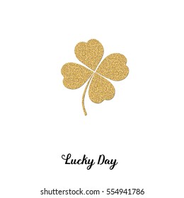 Gold vector clover leaf for your design on white background. Logos and emblems for invitation, greeting card, prints and posters.