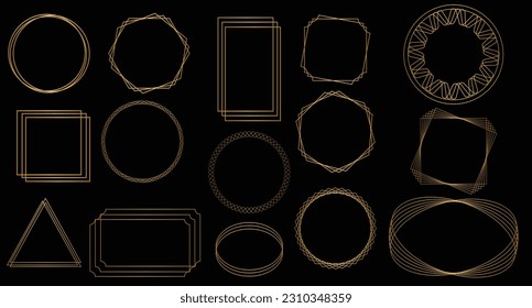 Gold vector collection of geometrical polyhedron, art deco style for wedding invitations, luxury templates, decorative patterns, Modern abstract elements, vector illustration, isolated on backgrounds