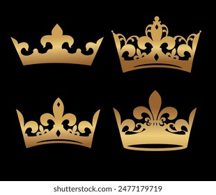 Juego de coronas de Vector dorado, Ilustración vectorial