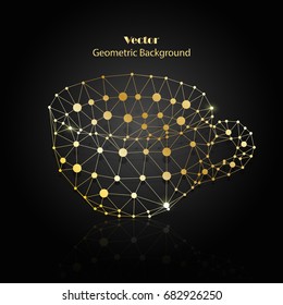 Gold vector cup made of connected lines and dots. Vector illustration.