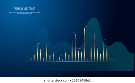 The gold vector of digital technology fantastic charts design. A blue chart elements for up trend financial objects concepts vector, illustration