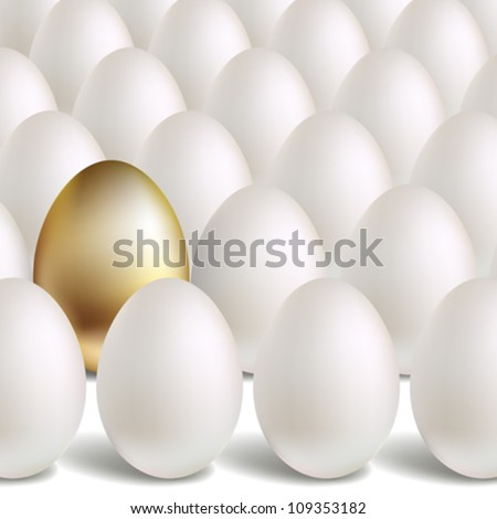 Gold Vector Egg Concept. White and unique golden eggs