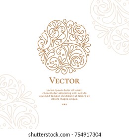 Gold vector emblem. Can be used for organic products, jewelry, beauty and fashion industry. Great for logo, invitation, flyer, menu, brochure, business card, banner, background, or any desired idea.