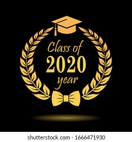 Gold vector emblem class of 2020 on black background