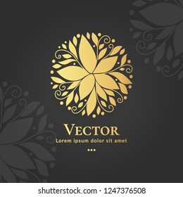 Gold vector emblem. Elegant, classic elements. Can be used for jewelry, beauty and fashion industry. Great for logo, monogram, invitation, flyer, menu, brochure, background, or any desired idea.