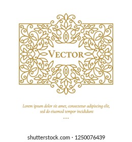 Gold vector emblem. Elegant, classic elements. Can be used for jewelry, beauty and fashion industry. Great for logo, monogram, invitation, flyer, menu, brochure, background, or any desired idea.