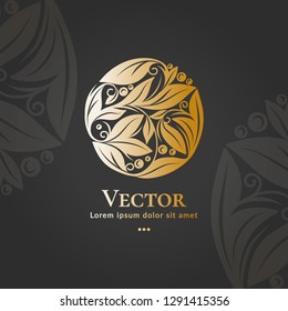 Gold vector emblem. Elegant, classic elements. Can be used for jewelry, beauty and fashion industry. Great for logo, monogram, invitation, flyer, menu, brochure, background, or any desired idea.