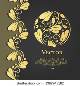 Gold vector emblem. Elegant, classic elements. Can be used for jewelry, beauty and fashion industry. Great for logo, monogram, invitation, flyer, menu, brochure, background, or any desired idea.