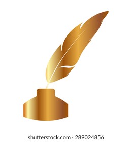 Gold Vector feather and ink bottle icon