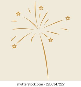  Gold vector fireworks and stars on beige. Festive Birthday, Christmas or New Year clip art.

