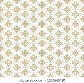 Gold vector flowers and geometric elements.
Traditional Japanese seamless pattern.
You can also use the pattern for fabric or wrapping paper, for curtains and rugs.