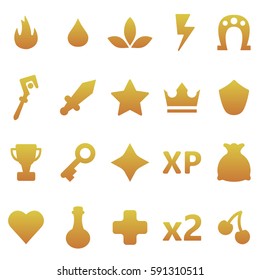 Gold vector gaming icons set. Ready assets set for game design and web application.