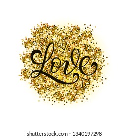 Gold vector glitter heart. Love design card poster postcard background