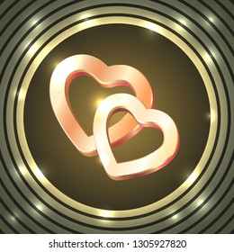 gold vector heart on glowing background with circles