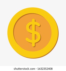 A gold vector icon of a dollar coin with rounded corners on white background.