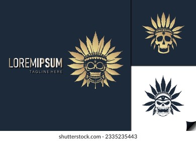 Gold-Vektorsymbol. Vektorgrafik-Logo-Design. Schädel von Cannabis