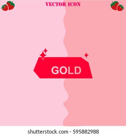 Gold vector  icon. Strawberry Background.