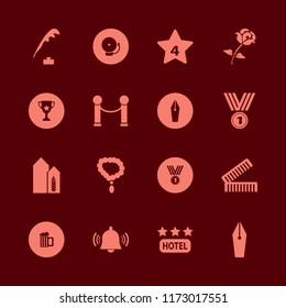 gold vector icons set. with necklace, combs, pen ink and hotel four stars in set