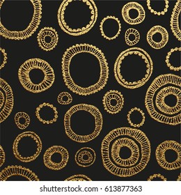 Gold vector illustration. Golden, hand drawn pattern with circles. Abstract background