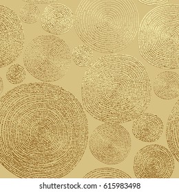 Gold vector illustration. Golden, hand drawn pattern with circles. Abstract background