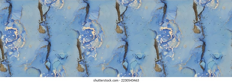 Gold Vector Ink Marble. Blue Marble Background. Metal Alcohol Ink Watercolor. Foil Art Paint. Foil Oriental Watercolor. White Water Color Marble. Fluid Elegant Repeat. Vector Abstract Template.