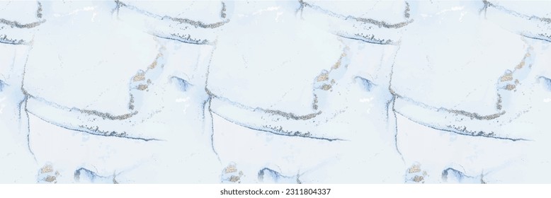 Gold Vector Ink Marble. Copper Watercolor Pattern. Foil Ink Paint. Blue Marble Watercolor. White Alcohol Ink Canvas. Light Seamless Background. Foil Abstract Background. Vector Seamless Art Template