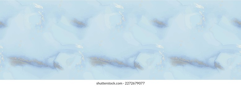 Gold Vector Ink Marble. Fluid Seamless Background. Blue Abstract Watercolor. Blue Art Paint. Copper Alcohol Ink Repeat. Foil Marble Background. Luxury Watercolor Marble. Vector Seamless Ink Template