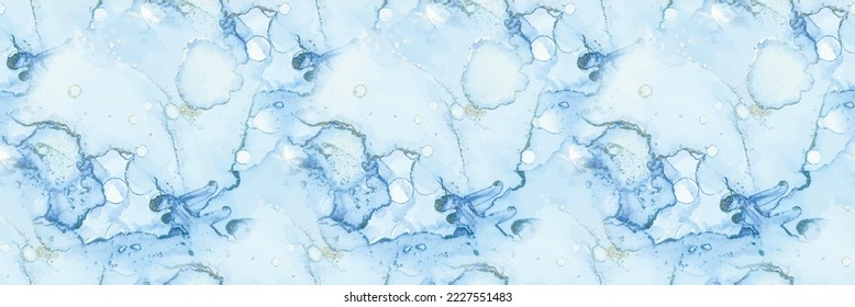 Gold Vector Ink Marble. Foil Abstract Watercolor. Foil Art Paint. Golden Watercolor Canvas. Blue Marble Background. Shiny Alcohol Ink Glitter. Vector Seamless Watercolor. Modern Abstract Ink Painting