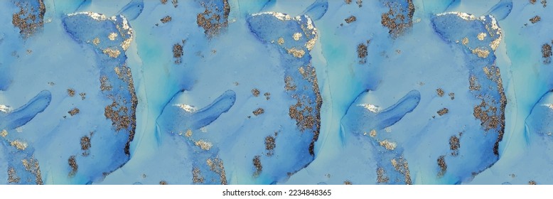 Gold Vector Ink Marble. Foil Abstract Background. Luxury Alcohol Ink Marble. Blue Art Paint. Copper Water Color Watercolor. Foil Marble Watercolor. Vector Seamless Pattern. Vector Seamless Template.