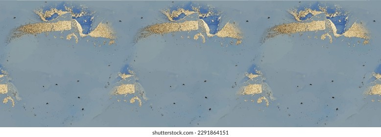 Mármol de tinta del vector de oro. Fondo Sin Marea. Mármol blanco de tinta de alcohol. Repetición de color de agua de bronce. Pintura de Foil Art. Acuarela Elegante Ligera. Acuarela de mármol azul. Plantilla de entrada de lápiz abstracta de vectores