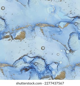 Mármol de tinta del vector de oro. Lienzo de tinta de alcohol de lujo. Acuarela sin vectores. Fondo de degradado dorado. Acuarela De Mármol Foil. Repetición de color de agua de bronce. Pintura de tinta azul. Plantilla de arte sin vectores