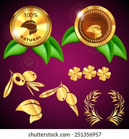 gold vector labels for organic products 