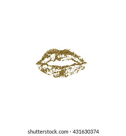 Gold vector lips, romantic vintage design, mouth shiny powder