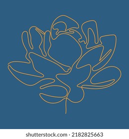 Loto vectorial de oro. La única línea continua dibujada a mano. Una línea de loto. Elementos florales de arte. Para imprimir y otros. Todos los elementos están aislados. 