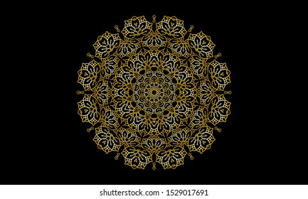Gold vector mandala on black background