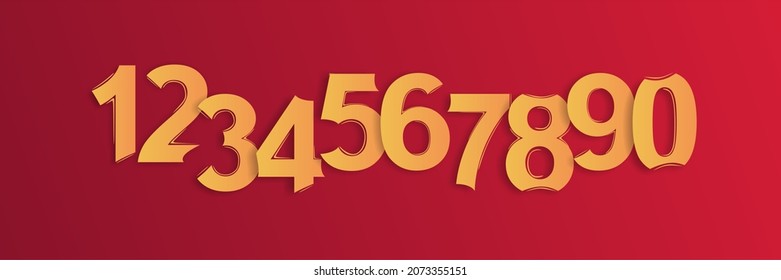 Gold vector numbers. A set of 10 original beautiful characters. Luxurious unique VIP design.