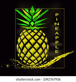 Gold vector pineapple on the dark background
