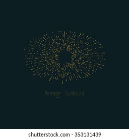 Gold vector retro sunburst, vintage sun ray, hipster graphic design decorative frame element with space for text. 